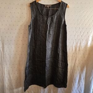 NWOT 100% Linen Flax Black and Grey Mid-length Dress